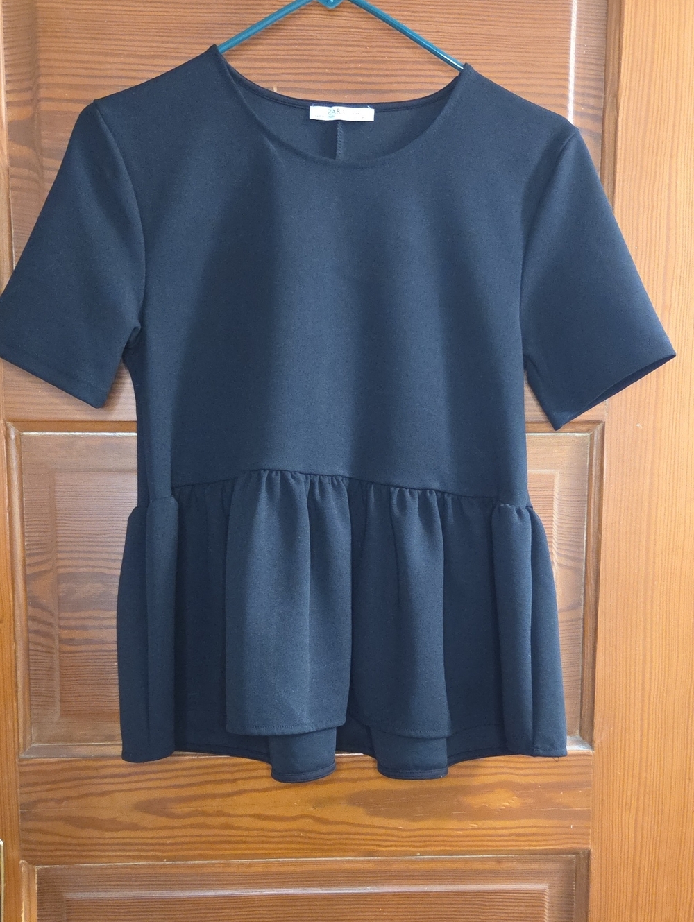 Zara Black Short-Sleeve Peplum Top